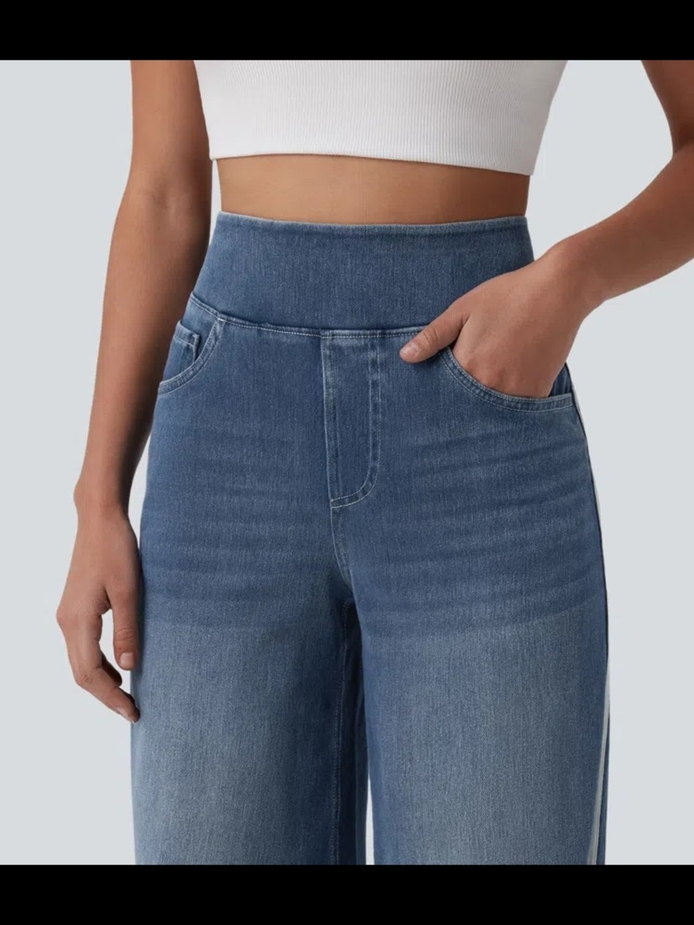 (NWOT) Halara Flex™ High Waisted Stripe Wide Leg Flowy Washed Jeans w Pockets - Picture 4 of 4